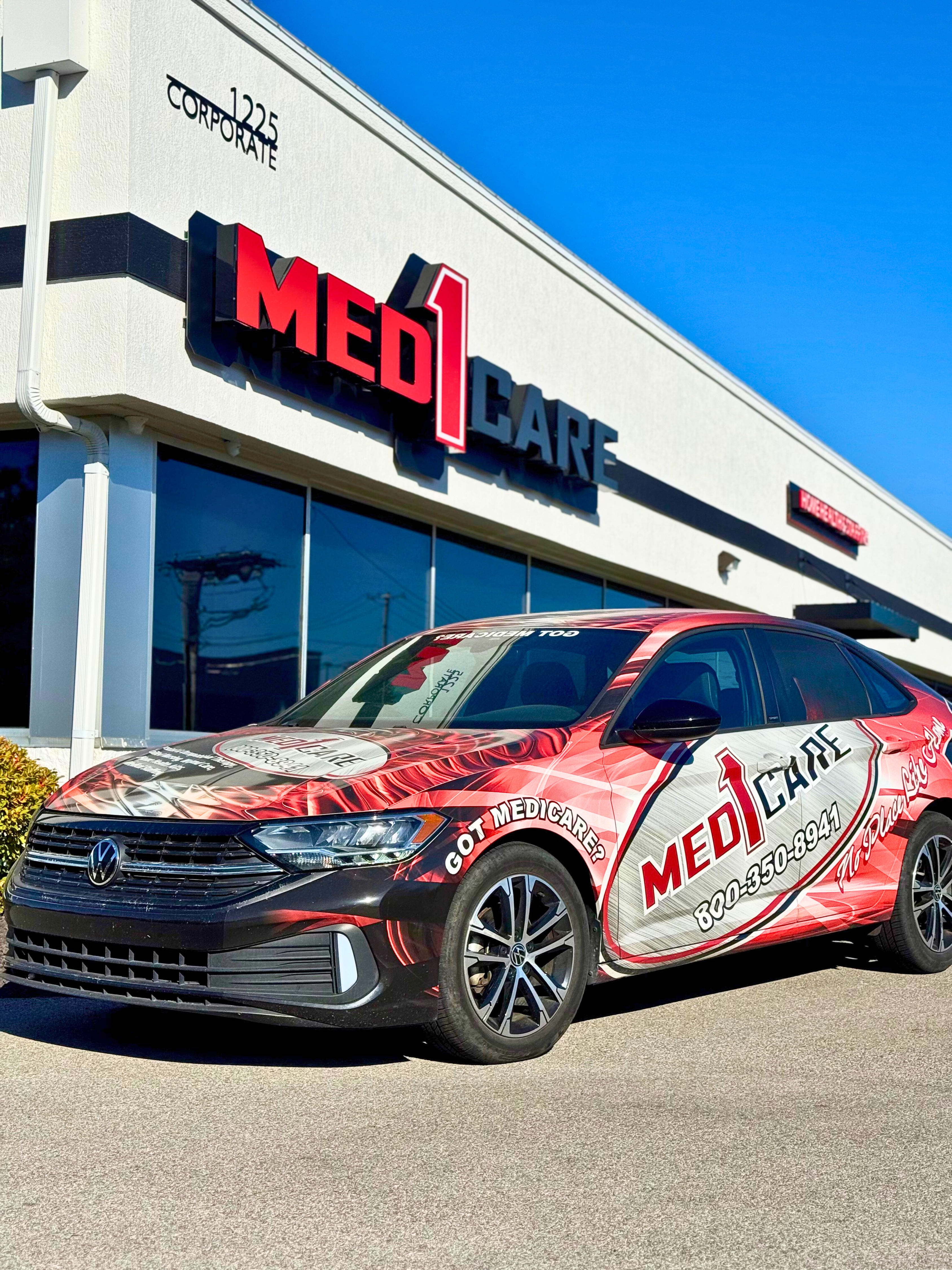 Med1Care car parked at a patient's home.