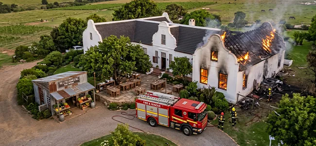 An image of a property taking fire damage 