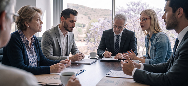 An image of people having a meeting in a board room