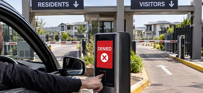 An image of someone trying to enter a security gate but getting denied entry