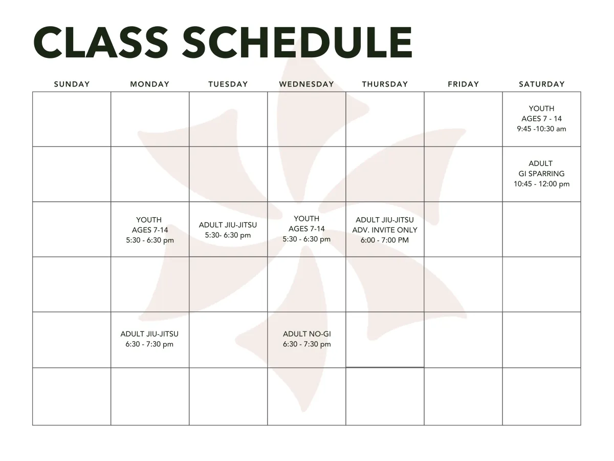Jiu-Jitsu Class Schedule