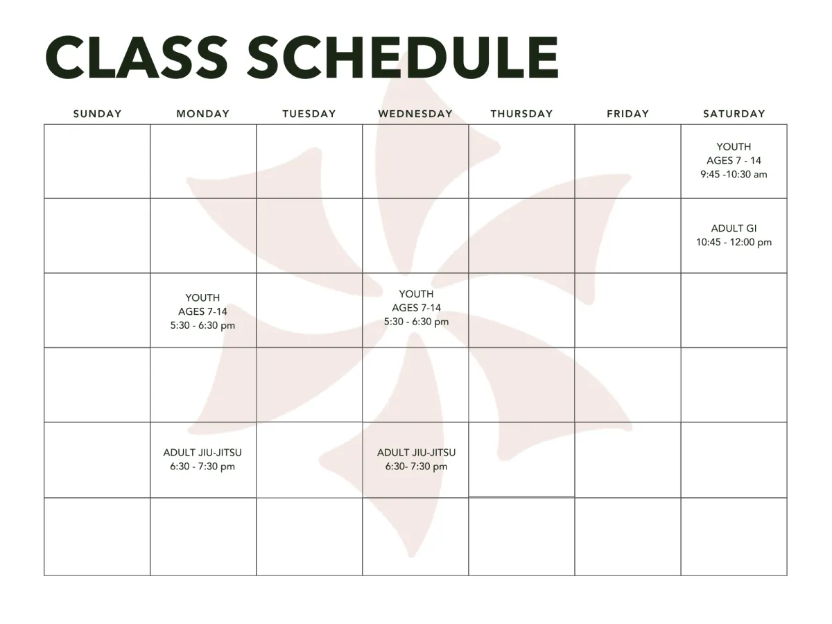 Jiu-Jitsu Class Schedule