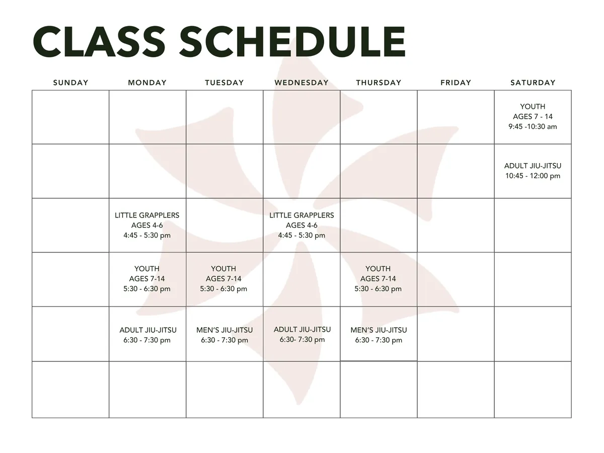 Jiu-Jitsu Class Schedule