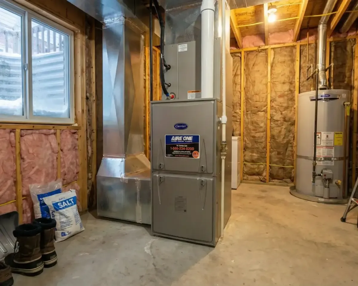 Medium shot of a system installation in a basement in Grayslake, IL