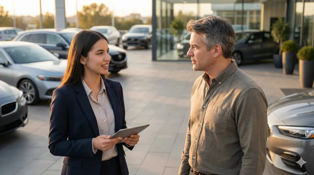 Asesoría presencial en dealer - showroom con asesor y cliente