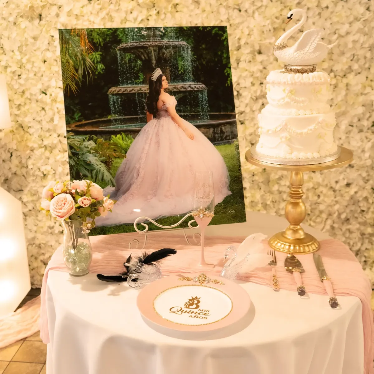 Quinceanera photo session in a banquet hall celebration at Port St Lucie