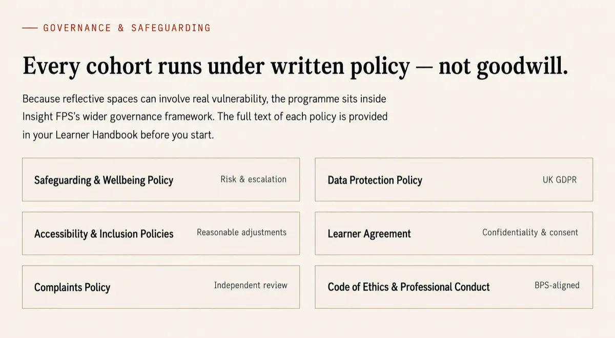 Insight FPS governance and safeguarding policies infographic