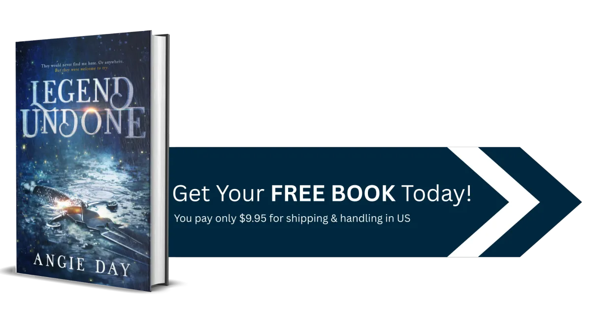 Legend Undone clean fantasy romance book cover with arrow pointing to free book offer
