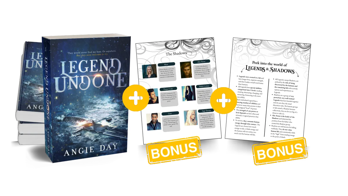 Legend Undone clean fantasy romance book with bonus author letter, bookmarks, and dagger tattoos
