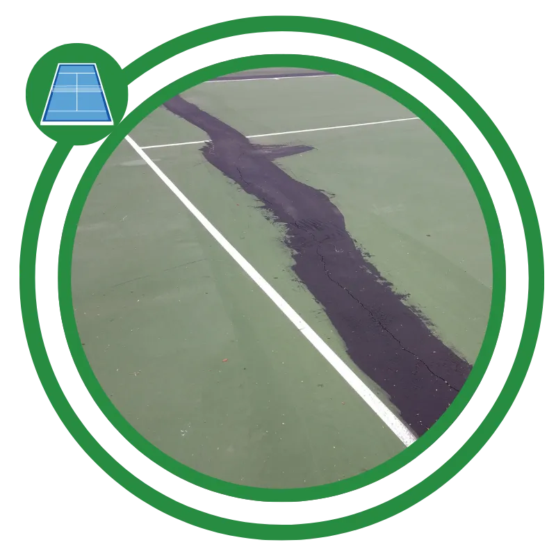 Tennis court repair crew restoring a damaged court surface in Santa Rosa