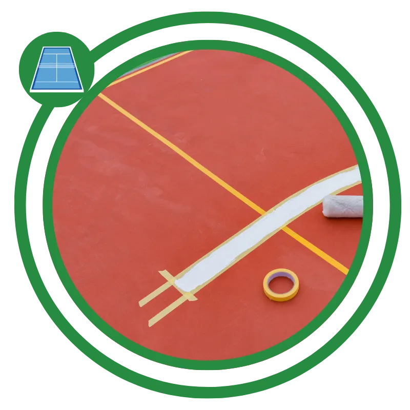 Refreshed tennis court surface with bright colors and sharp lines