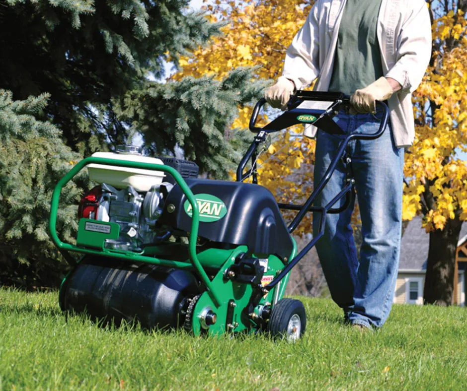 Team performing Aeration & Overseeding to improve lawn health and growth as a part of specialized Lawn Care services by LVM Snow Removal in .