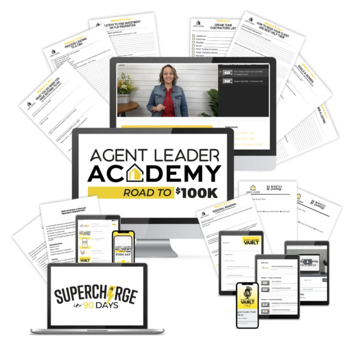 Agent Leader Academy offer stack: Courses, worksheets, and tools for real estate success.