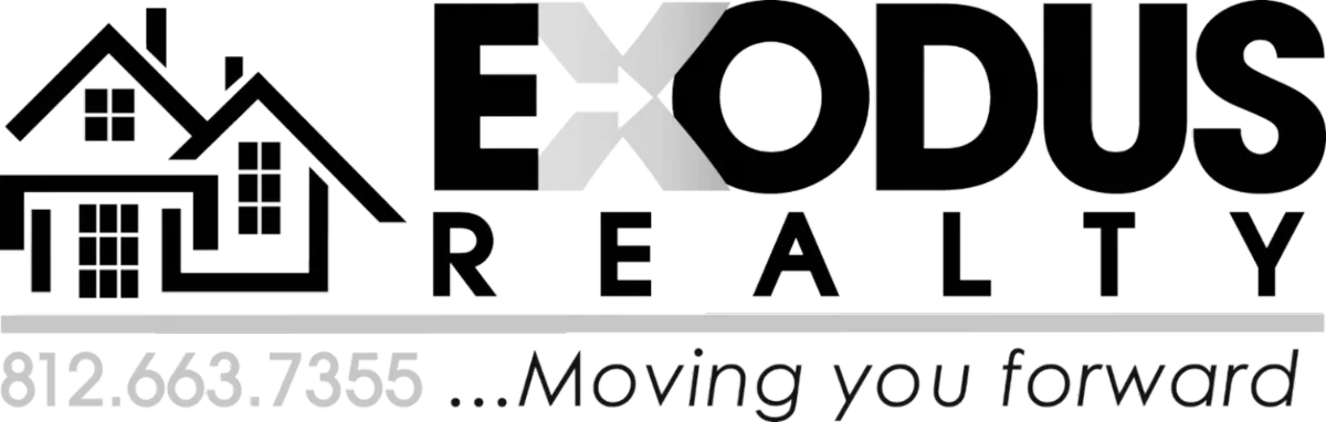 "Exodus Realty | 812-663-755 ...Moving you forward" logo
