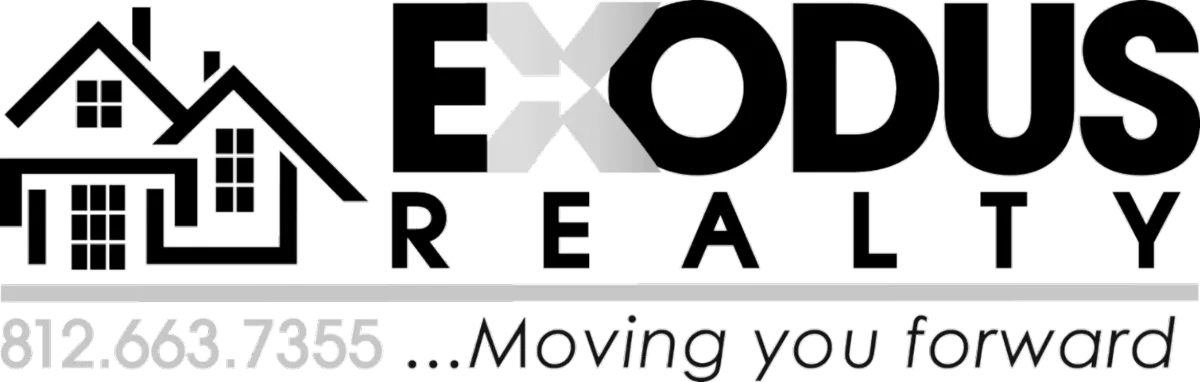 "Exodus Realty | 812-663-755 ...Moving you forward" logo