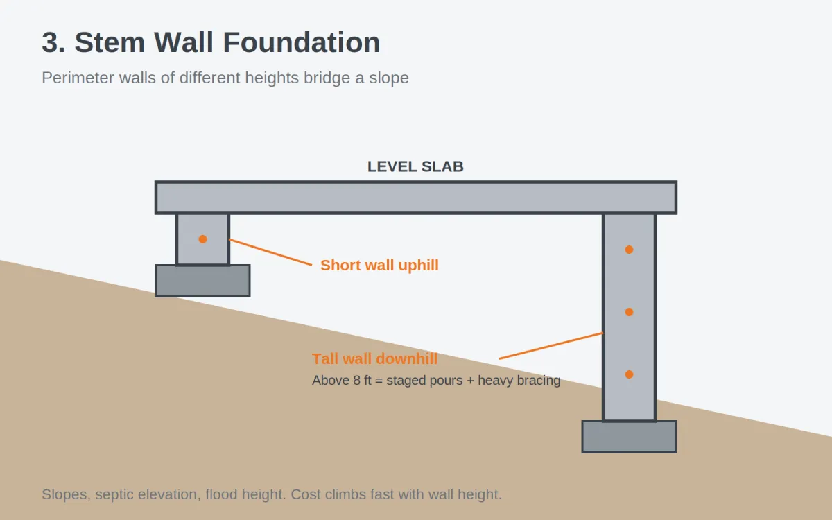 Stem wall foundation construction
