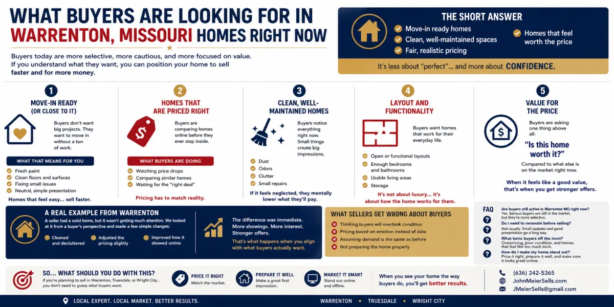 What buyers are looking for in Warrenton Missouri homes right now including move-in ready homes pricing condition and value