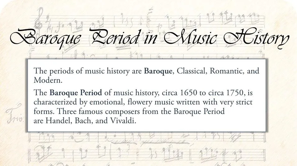 Summary sentences on the Baroque period in music history