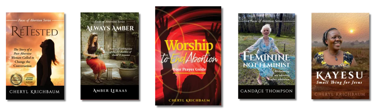 books published by MybodyMyworship, including Retested, Always Amber, Worship to End Abortion, Feminine Not Feminist, Kayesu