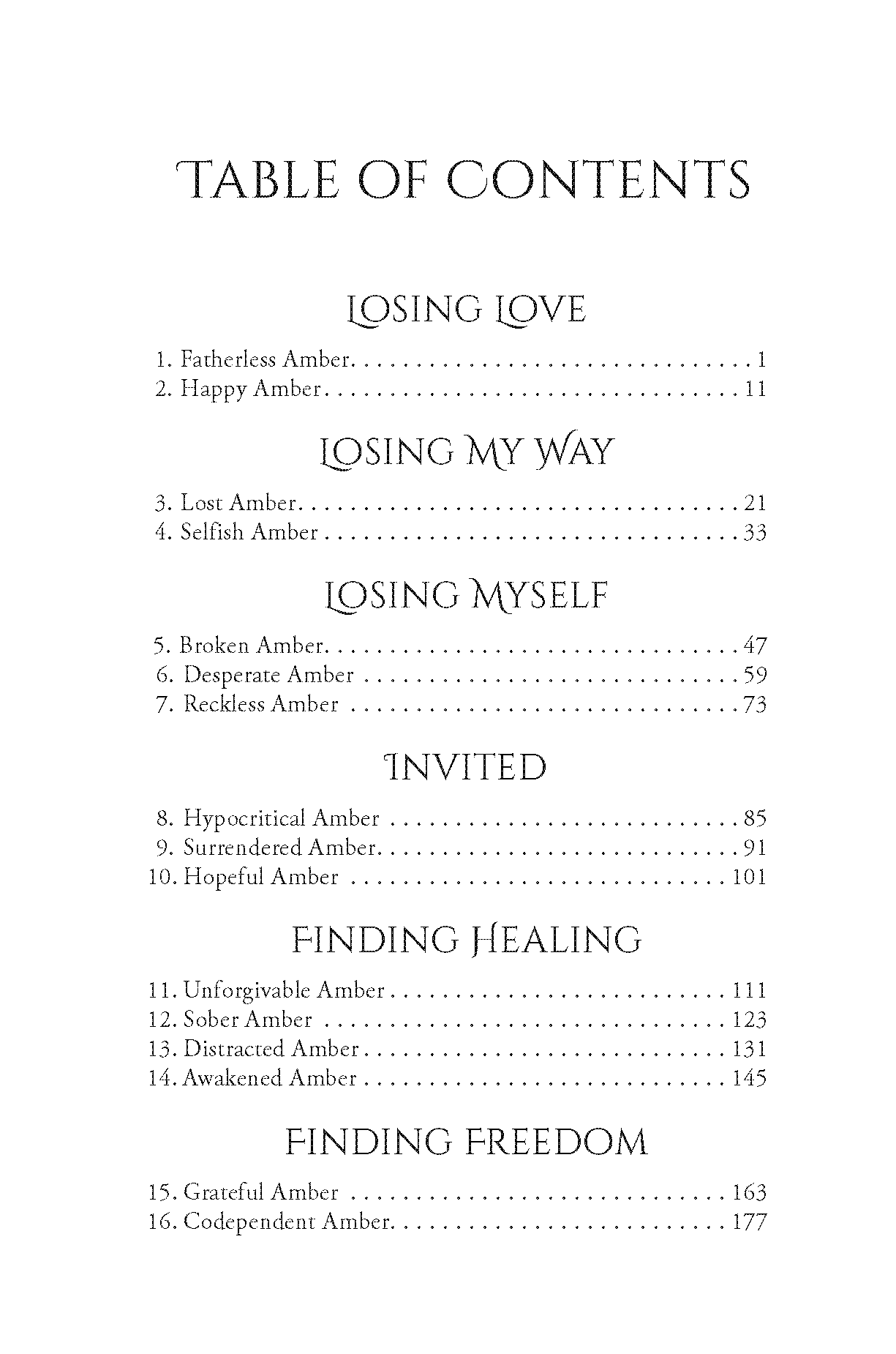 Always Amber Table of Contents page 1 of 2