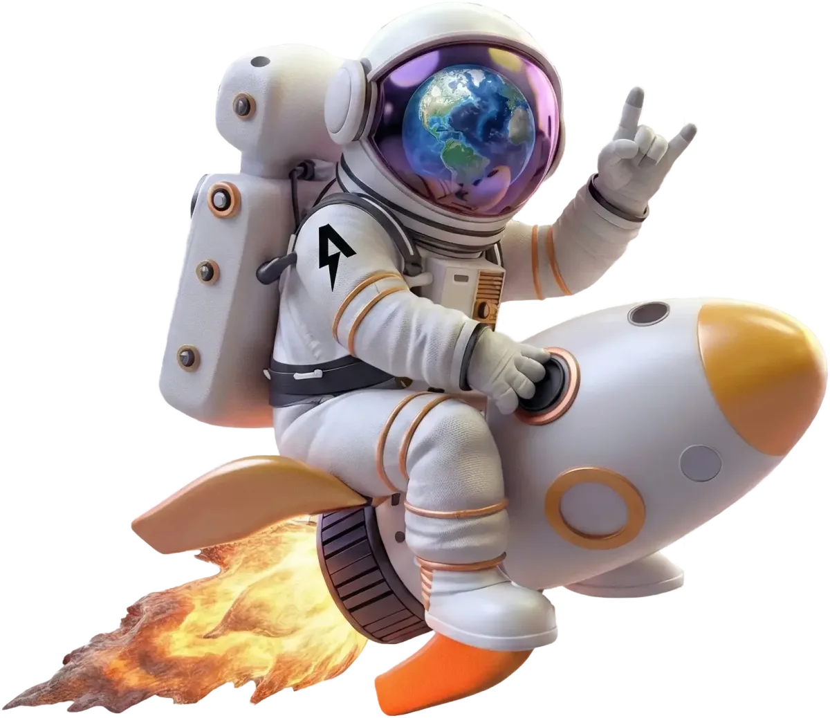 Astronaut  riding on top of a small spaceship
