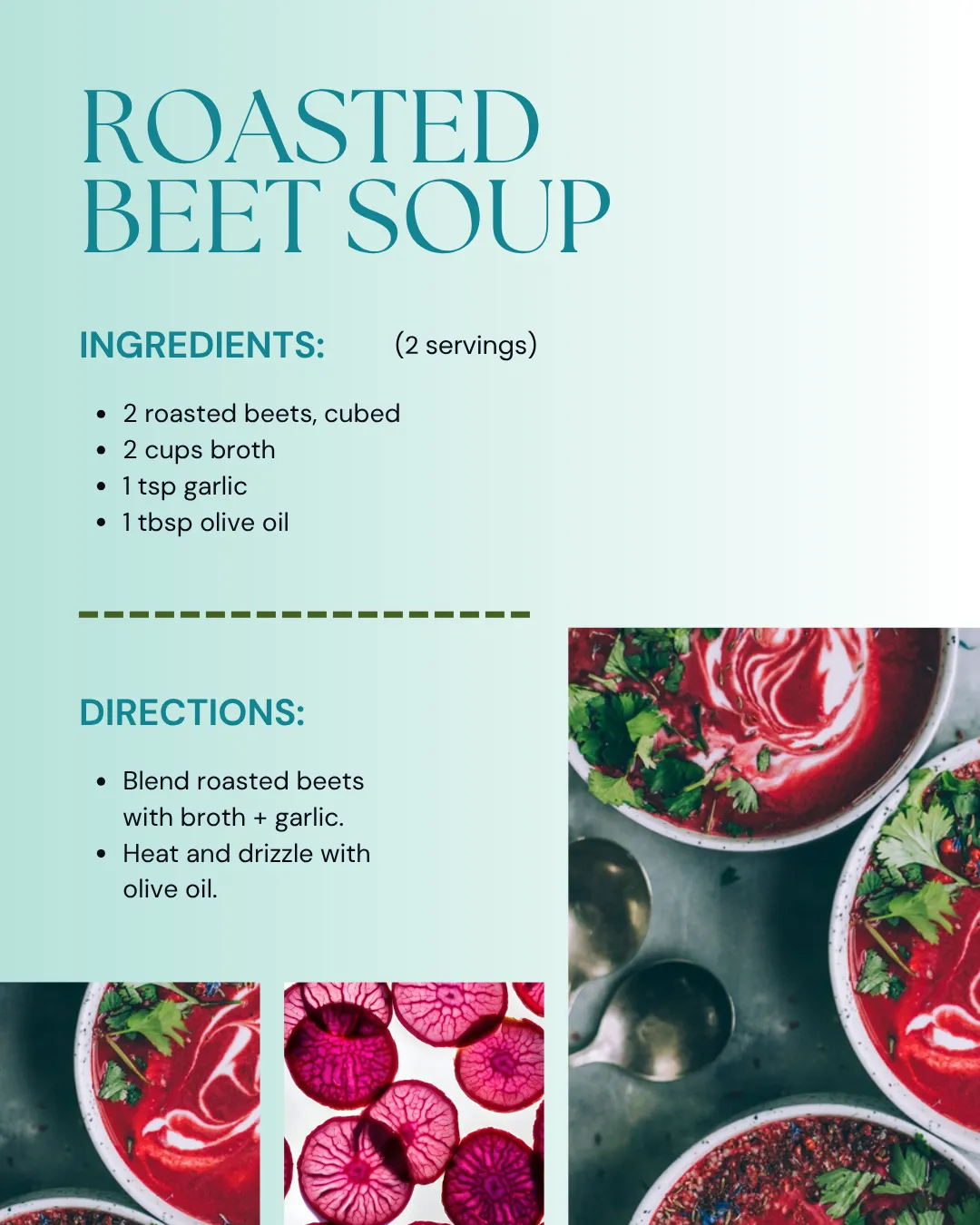 A bowl of vibrant roasted beet soup garnished with herbs.