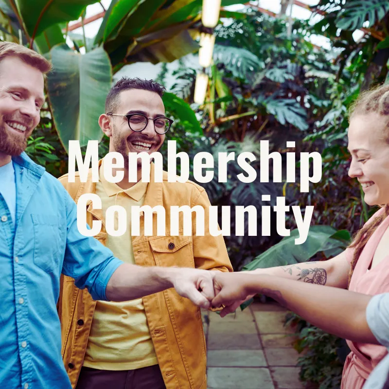 Image of adults fist bumping with words membership community