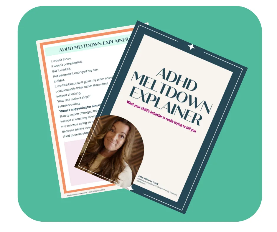 ADHD Meltdown Explainer free parenting guide, showing the cover and a sample page on what drives ADHD meltdowns