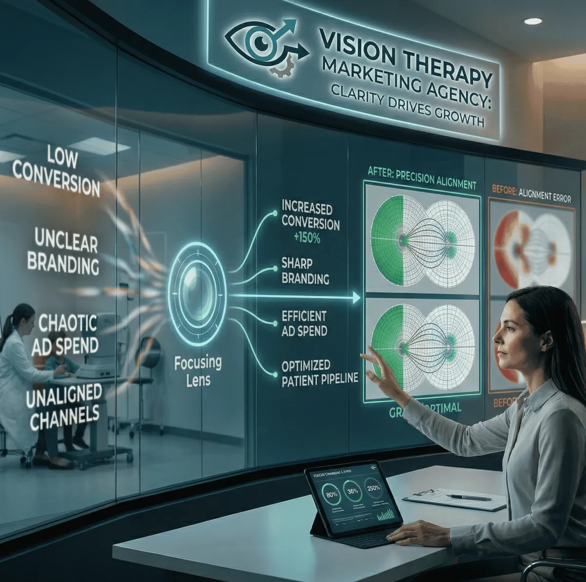 Vision therapy marketing strategy converting unclear branding into focused patient pipeline growth through specialized social media content