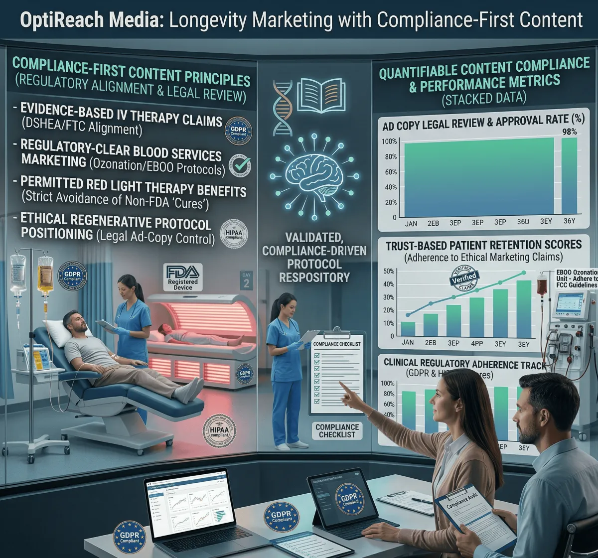 Compliance-first social media content for longevity clinics with FTC FDA and platform ad policy alignment built into every post