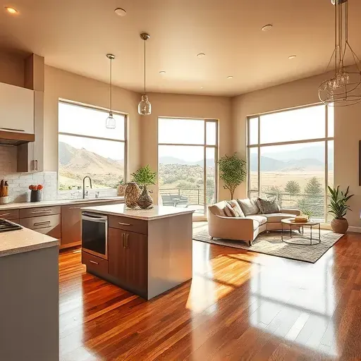 Modern kitchen and living room remodel in Loma Linda CA with stainless steel appliances and elegant design elements.
