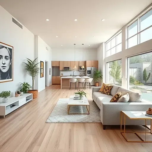 Modern living room in Chino CA showcasing luxurious finishes, natural light, and contemporary design elements.