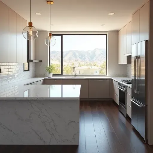 Recently remodeled kitchen in Mentone, CA, featuring granite countertops, modern cabinetry, stainless steel appliances, and mountain views.