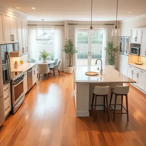Modern kitchen remodel in Chino Hills featuring stainless steel appliances, quartz countertops, and inviting island.