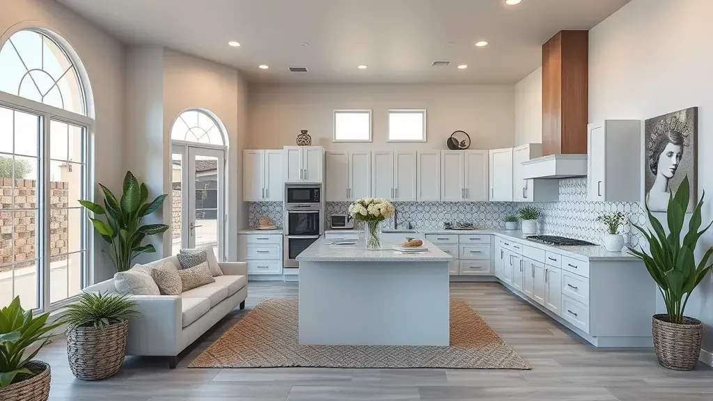 Home Remodeling in Mira Loma CA featuring modern kitchen and stylish living room renovations.