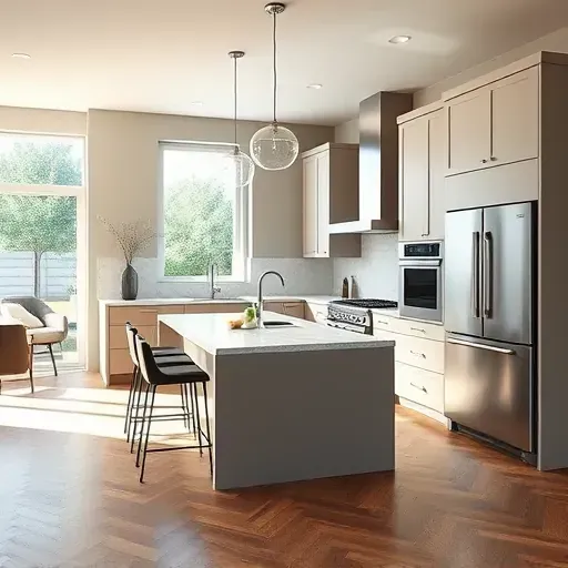 Recently remodeled kitchen in Mentone CA featuring sleek neutral cabinetry, quartz countertops, and modern appliances.