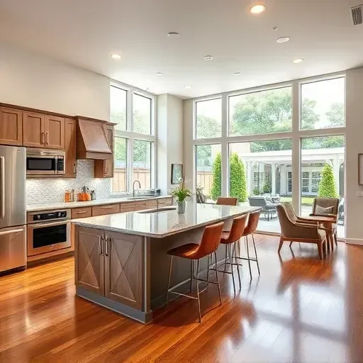 Stylish modern kitchen in Corona CA featuring granite countertops, stainless steel appliances, and natural light.