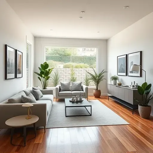 A renovated living room in Ontario CA featuring minimalist furniture, natural light, and elegant decor accents.