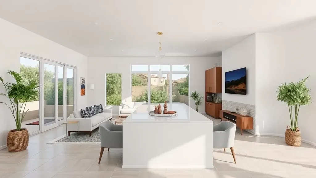 Home Remodeling in Mentone Hills, CA with a modern kitchen design featuring sleek cabinets and an island.