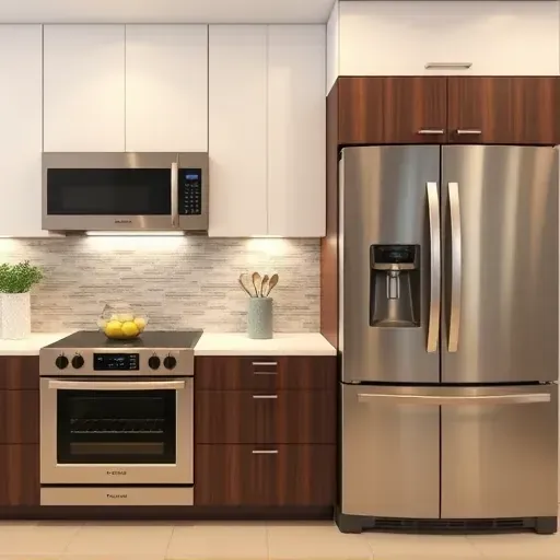 Modern kitchen with stainless steel appliances, white quartz countertops, dark wood cabinets, and subtle lighting in Mentone CA