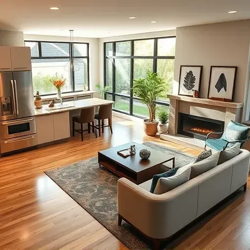 A beautifully remodeled living space in Muscoy, CA, featuring a sleek kitchen and inviting decor with natural light.
