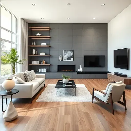 Modern living room in Chino Hills CA, featuring open concept design, neutral furniture, natural light, and stylish decor.