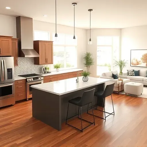 Modern kitchen remodel in Perris CA with granite countertops, stainless steel appliances, and elegant custom cabinetry.