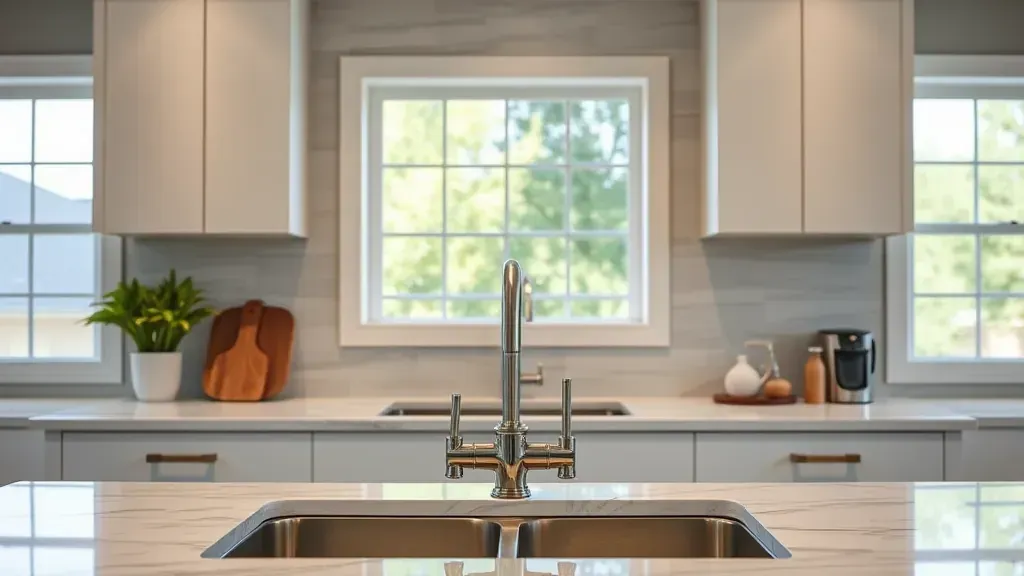 Kitchen faucet installation projects in Mentone CA with modern designs and tools displayed.