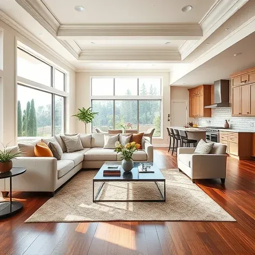 Beautifully remodeled living room in Fontana CA featuring modern design, sectional sofa, natural light, and elegant decor.