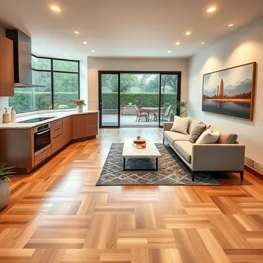 Modern home remodeling in Grandview CA featuring open floor plan, stylish kitchen, and natural light-filled living area.