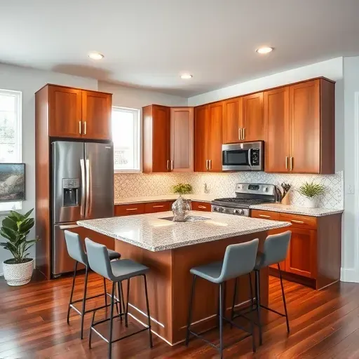 Beautifully remodeled kitchen in Pomona, CA featuring polished cabinetry, granite countertops, and modern appliances.