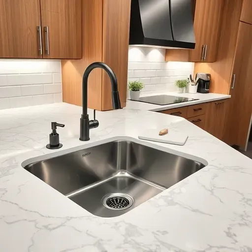Flawlessly installed stainless steel undermount kitchen sink with integrated fixtures in a modern upscale Mentone CA kitchen