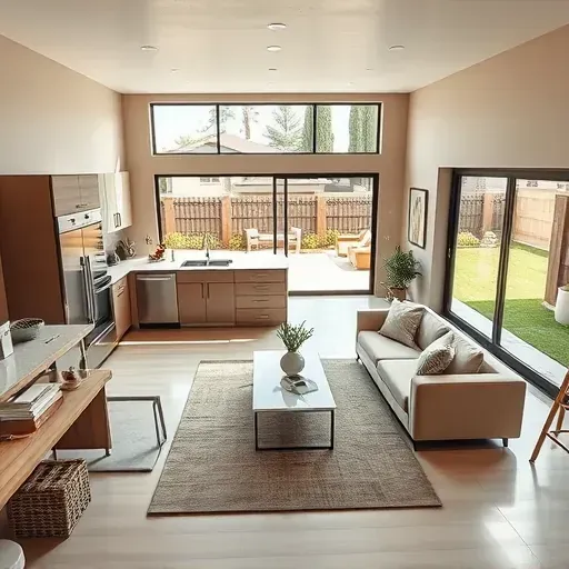 Home remodeling in Upland CA showcasing a modern kitchen and elegant living room with natural light and stylish decor.