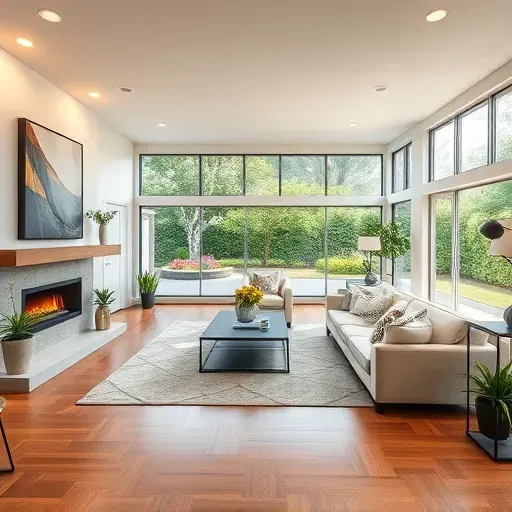 Home remodeling in Lytle Creek, CA featuring a modern living room with open floor plan, bright colors, and elegant décor.